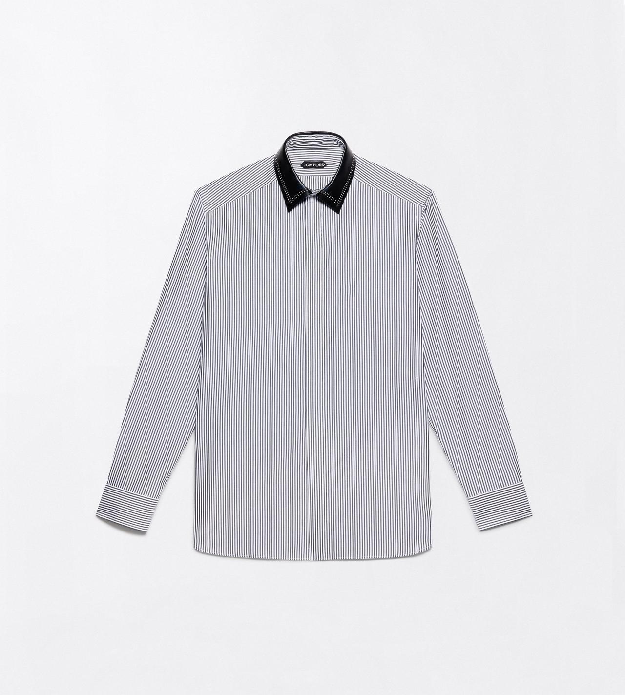 TOM FORD COTTON COMBO WHITE & BLACK FINE BENGAL STRIPE FLUID FIT SHIRT