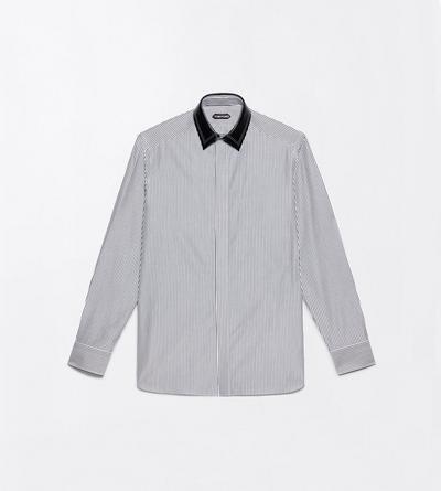 TOM FORD COTTON COMBO WHITE & BLACK FINE BENGAL STRIPE FLUID FIT SHIRT