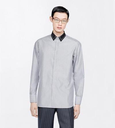 TOM FORD COTTON COMBO WHITE & BLACK FINE BENGAL STRIPE FLUID FIT SHIRT
