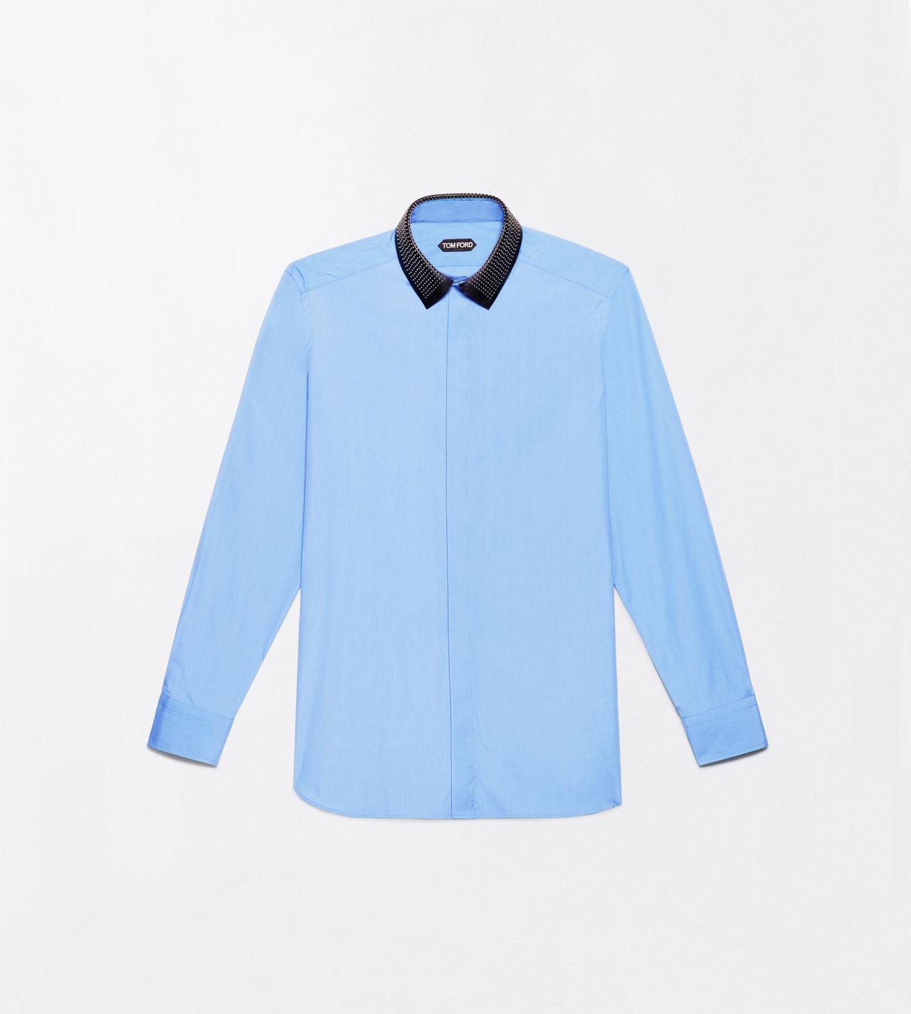 TOM FORD COTTON CORN BLUE PIECE DYED POPLIN FLUID FIT SHIRT