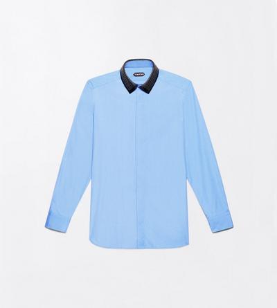 TOM FORD COTTON CORN BLUE PIECE DYED POPLIN FLUID FIT SHIRT
