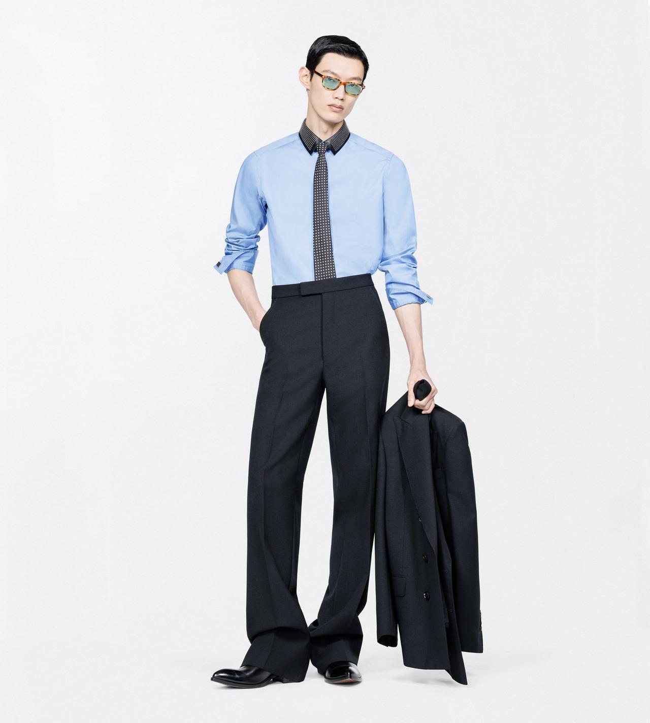 TOM FORD COTTON CORN BLUE PIECE DYED POPLIN FLUID FIT SHIRT