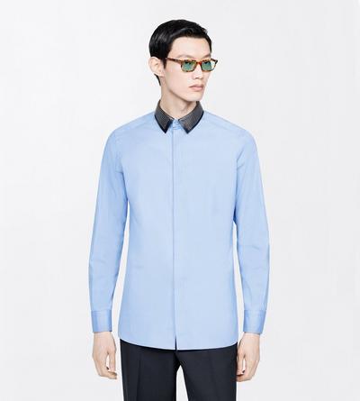 TOM FORD COTTON CORN BLUE PIECE DYED POPLIN FLUID FIT SHIRT