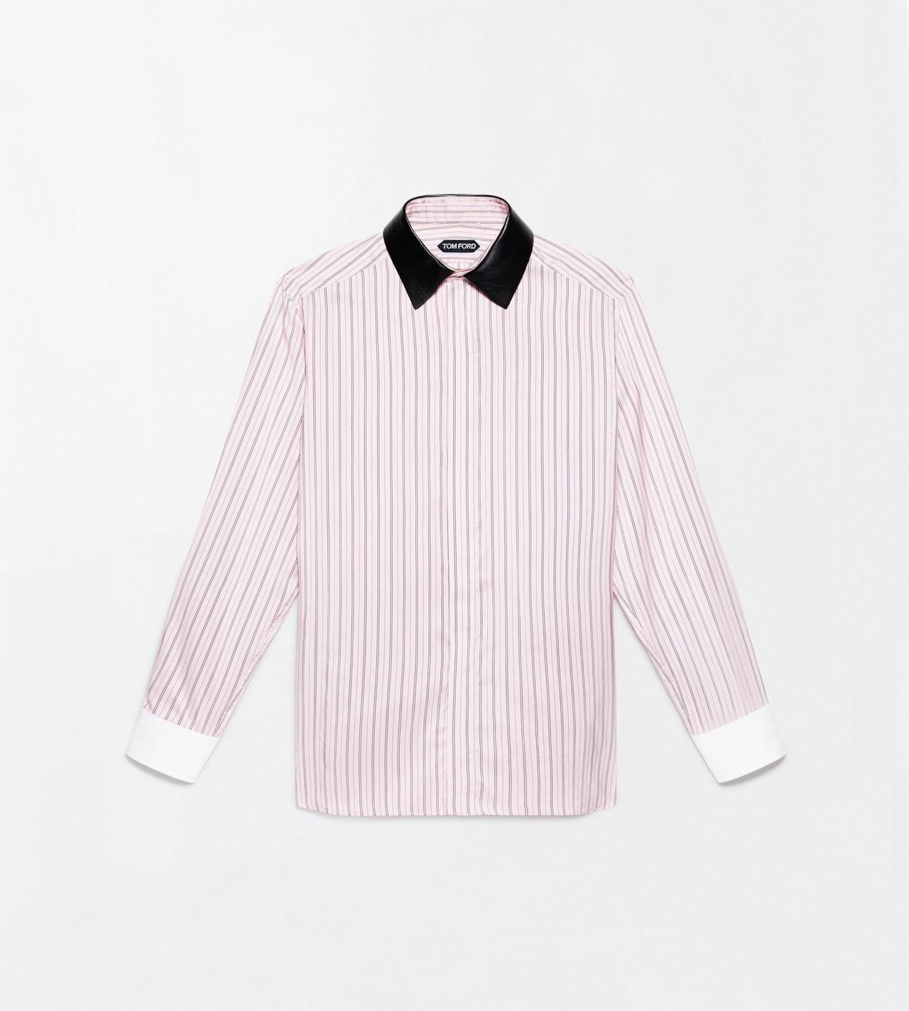 TOM FORD SILK ROSE+WHITE SILK END ON END STRIPE FLUID FIT SHIRT