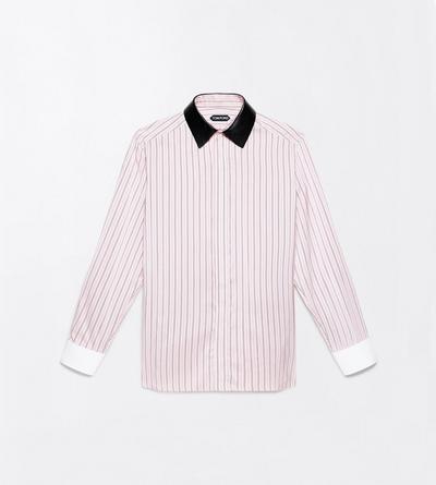 TOM FORD SILK ROSE+WHITE SILK END ON END STRIPE FLUID FIT SHIRT