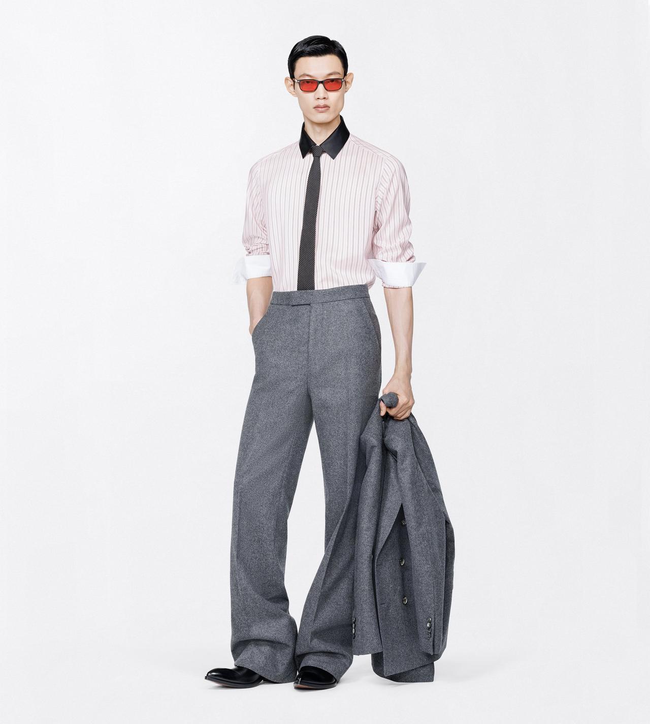 TOM FORD SILK ROSE+WHITE SILK END ON END STRIPE FLUID FIT SHIRT