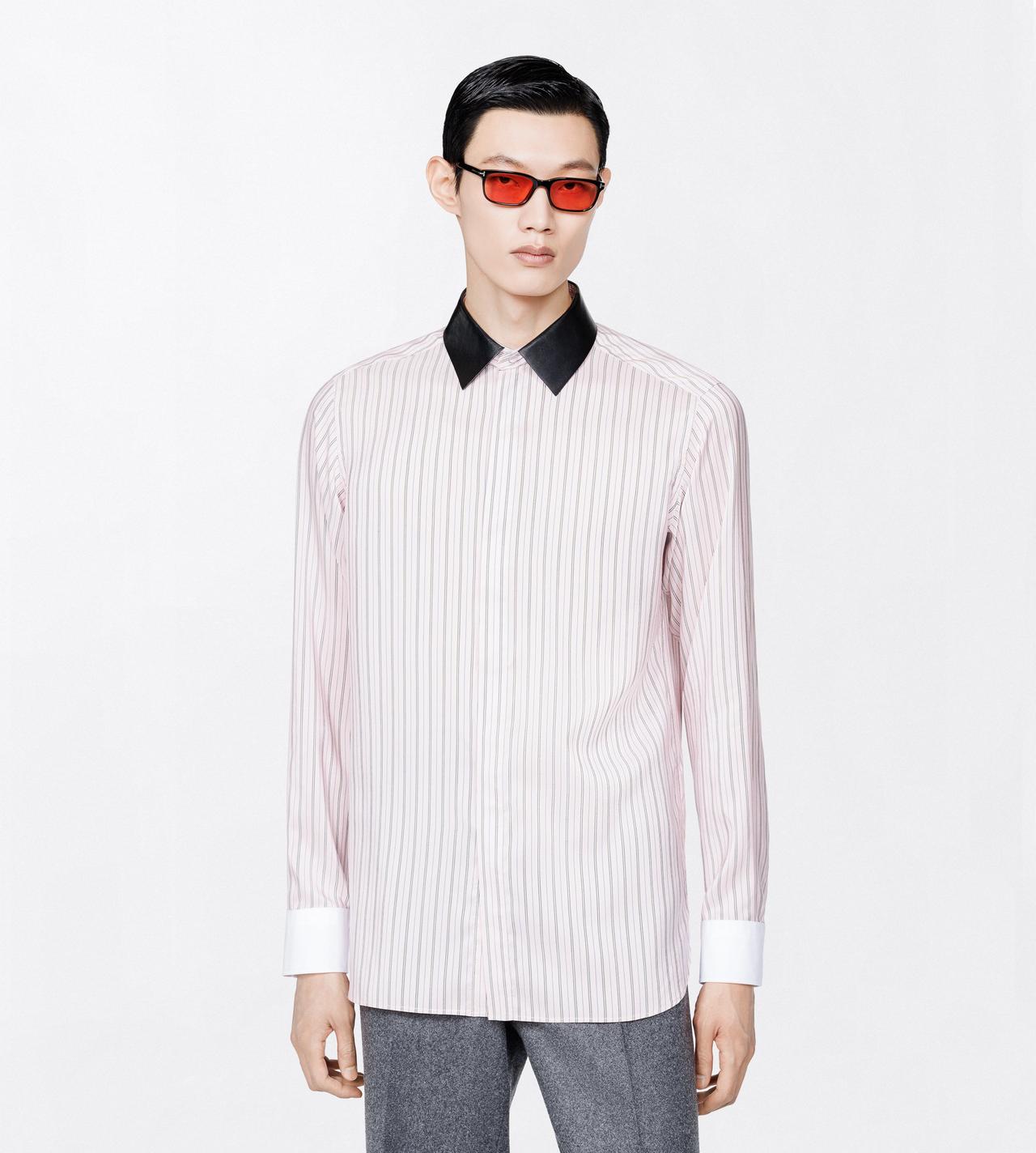 TOM FORD SILK ROSE+WHITE SILK END ON END STRIPE FLUID FIT SHIRT
