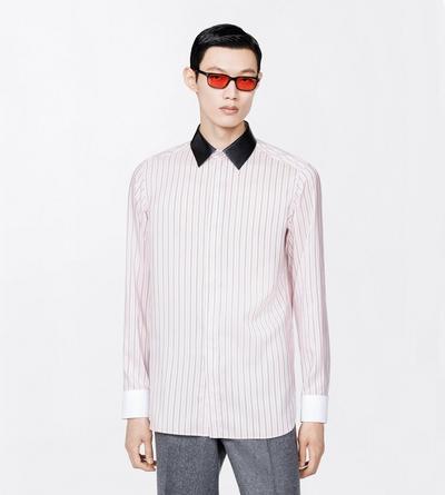 TOM FORD SILK ROSE+WHITE SILK END ON END STRIPE FLUID FIT SHIRT