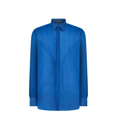 TOM FORD SILK BRIGHT BLUE WASHED CHIFFON FLUID FIT SHIRT
