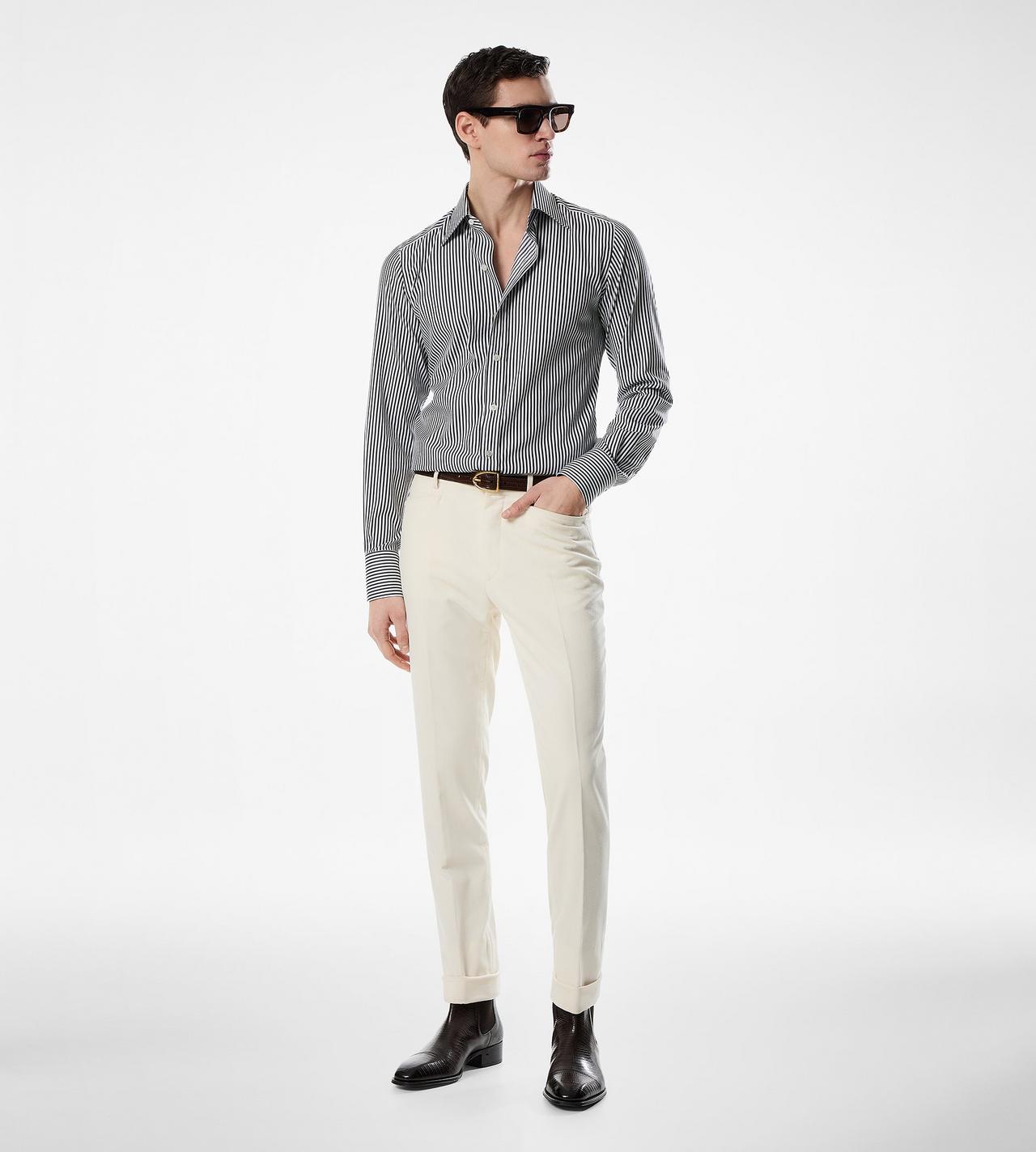 SILK COTTON STRIPE SLIM FIT SHIRT image number 1