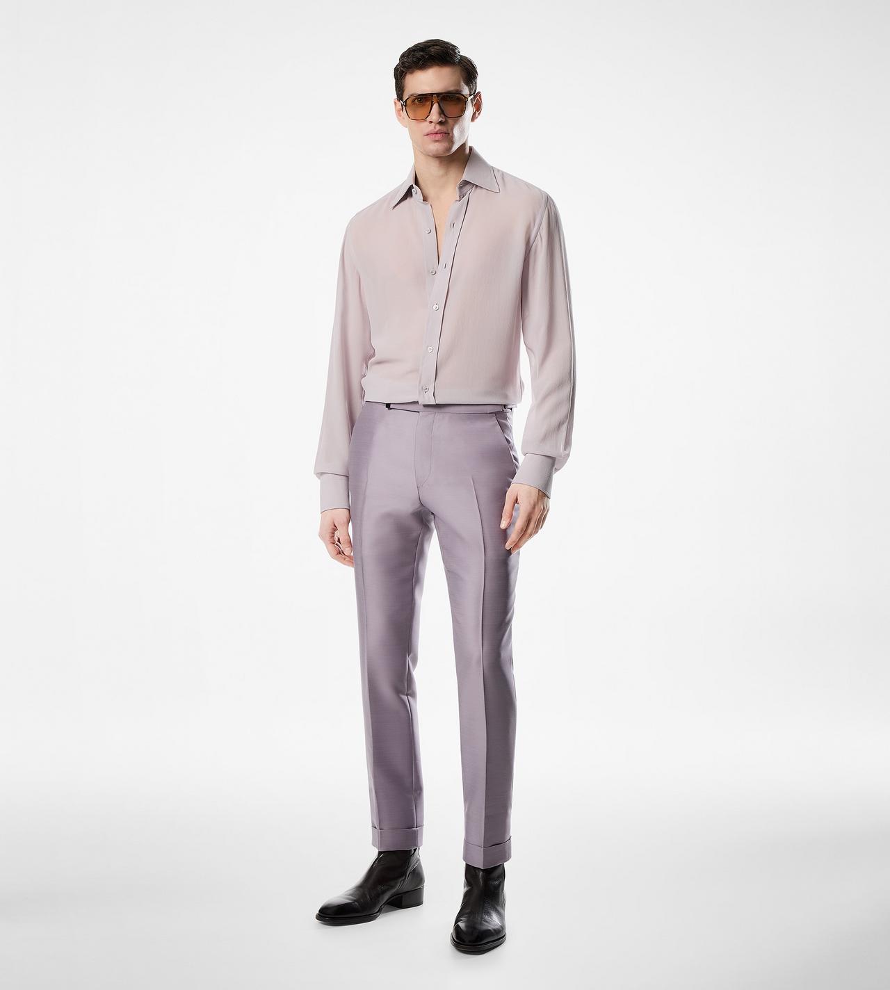 TOM FORD SILK LAVANDER CREPE SATIN SLIM FIT SHIRT