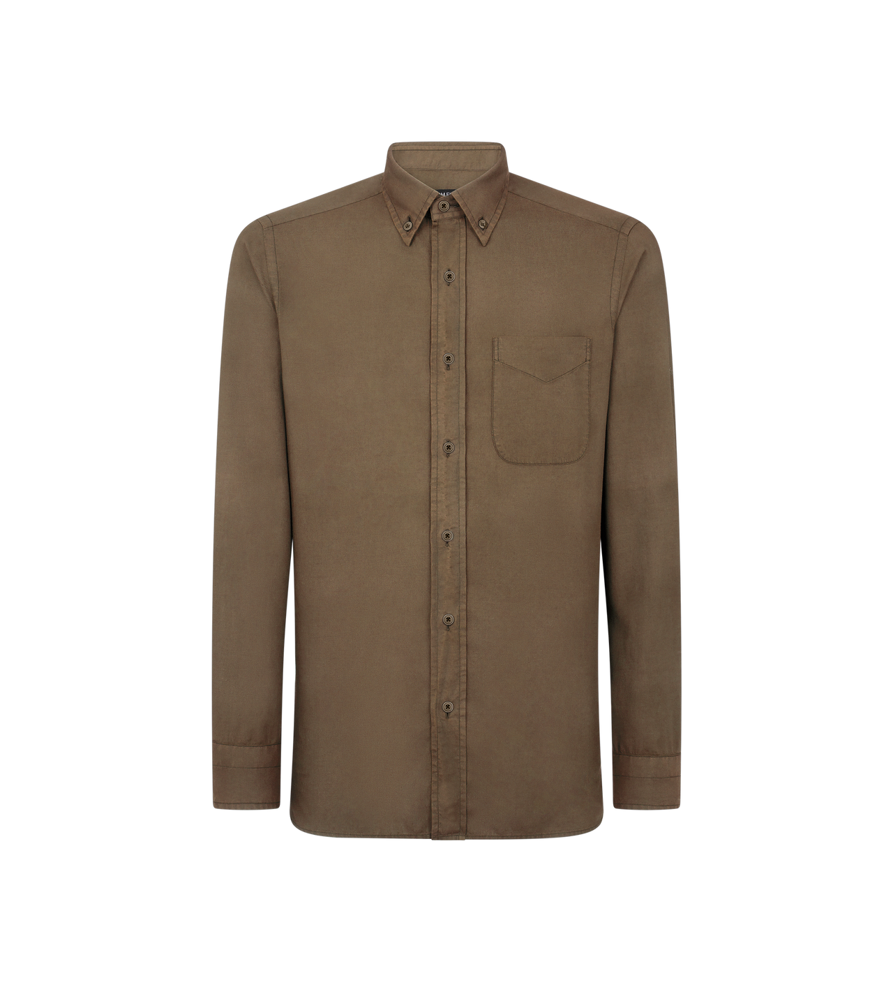 TOM FORD CASHMERE BLEND BROWN CASHMERE LIGHT TWILL SLIM FIT SHIRT