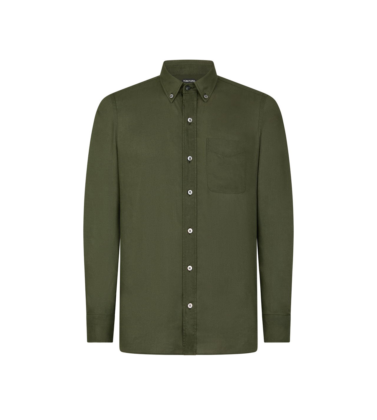 TOM FORD LYOCELL MILITARY GREEN FLUID GABARDINE SLIM FIT SHIRT