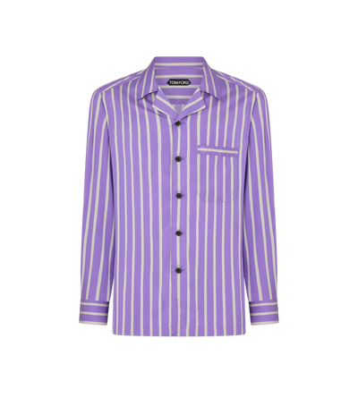 TOM FORD SILK BURGUNDY MULTICOLOR REGULAR STRIPE SILK JACQUARD PAJAMA SHIRT