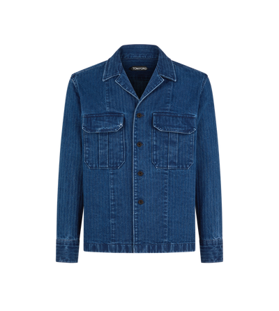 DENIM HERRINGBONE OVERSHIRT image number 0