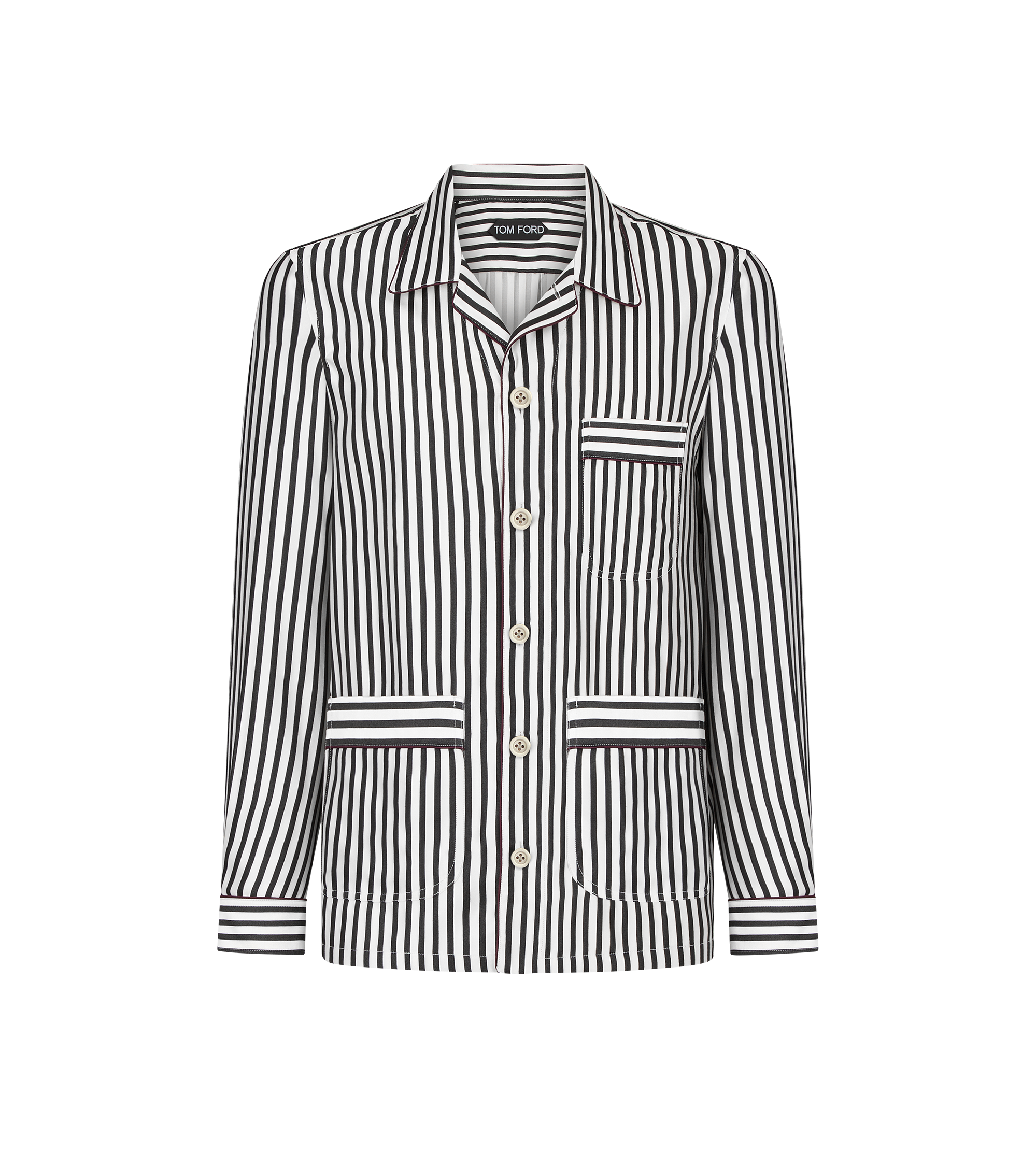 BATON STRIPE FLUID SILK PAJAMA SHIRT