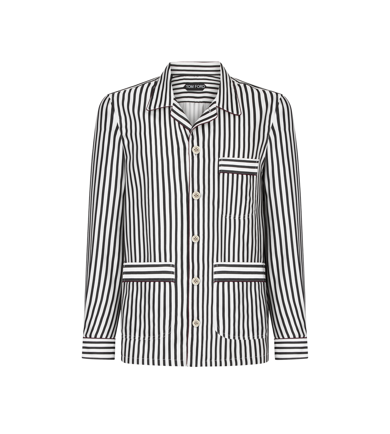 BATON STRIPE FLUID SILK PAJAMA SHIRT image number 0