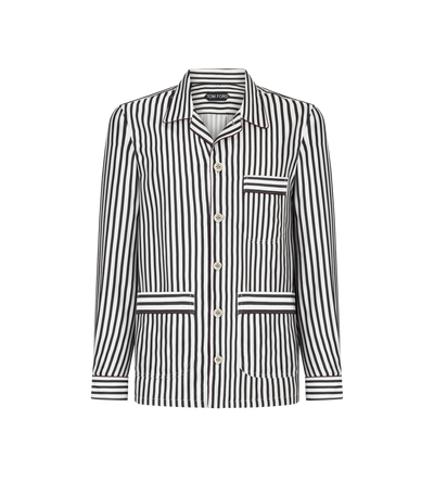 BATON STRIPE FLUID SILK PAJAMA SHIRT