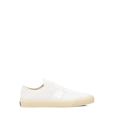 TOM FORD LEATHER OPTICAL WHITE + CREAM SUEDE AND PRINTED ALLIGATOR CAMBRIDGE SNEAKER