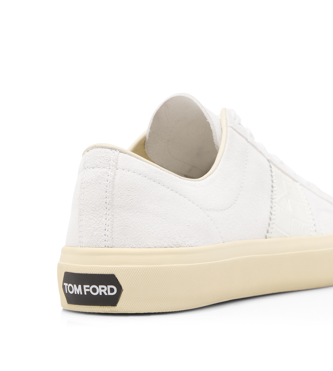 TOM FORD LEATHER OPTICAL WHITE + CREAM SUEDE AND PRINTED ALLIGATOR CAMBRIDGE SNEAKER