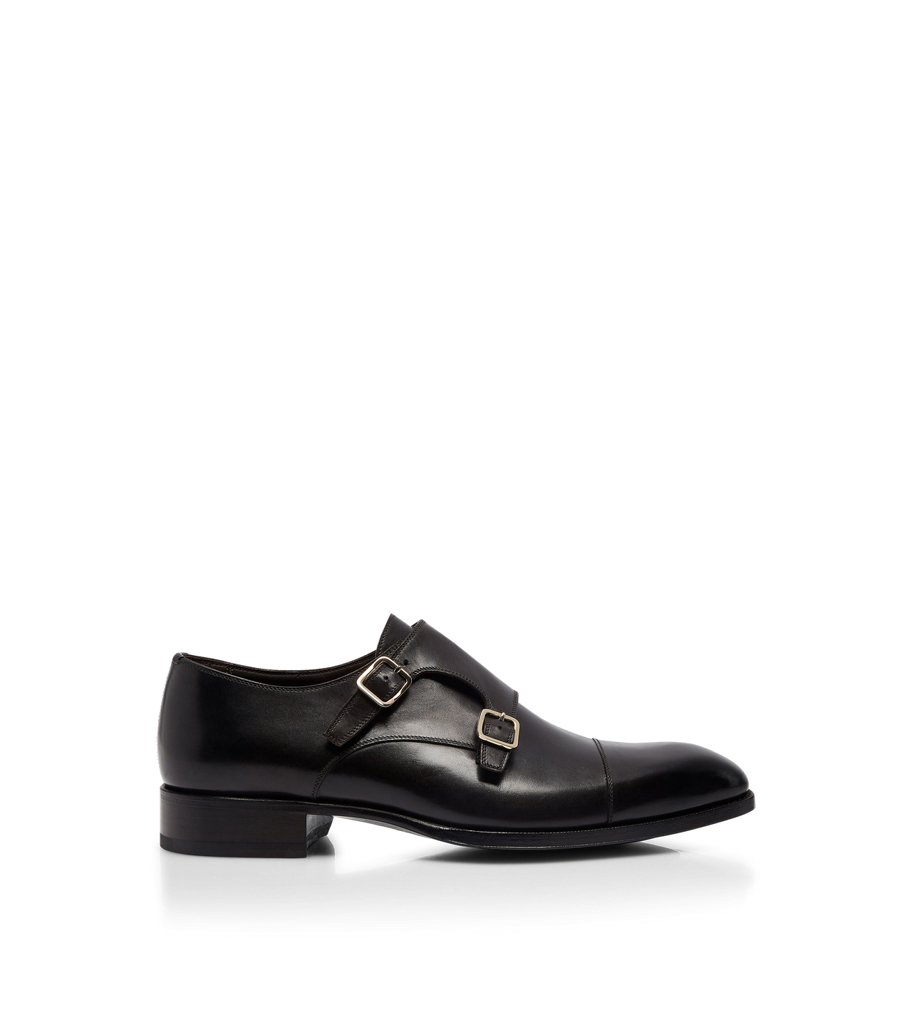 TOM FORD LEATHER EBONY BURNISHED LEATHER ELKAN MONK STRAP