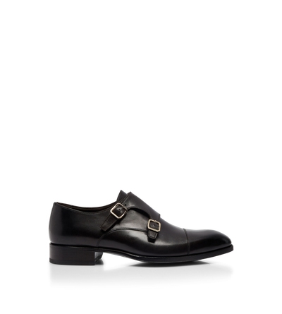 TOM FORD LEATHER EBONY BURNISHED LEATHER ELKAN MONK STRAP