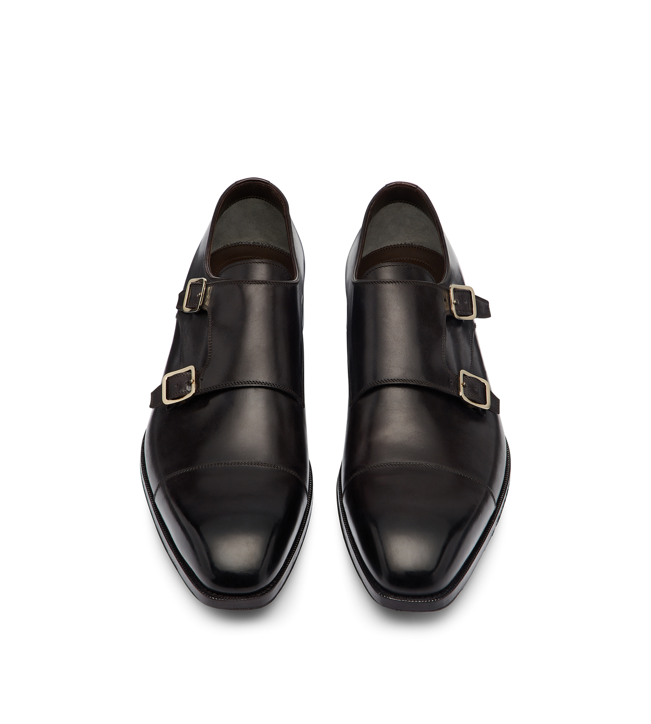 TOM FORD LEATHER EBONY BURNISHED LEATHER ELKAN MONK STRAP