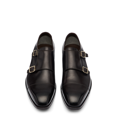 TOM FORD LEATHER EBONY BURNISHED LEATHER ELKAN MONK STRAP