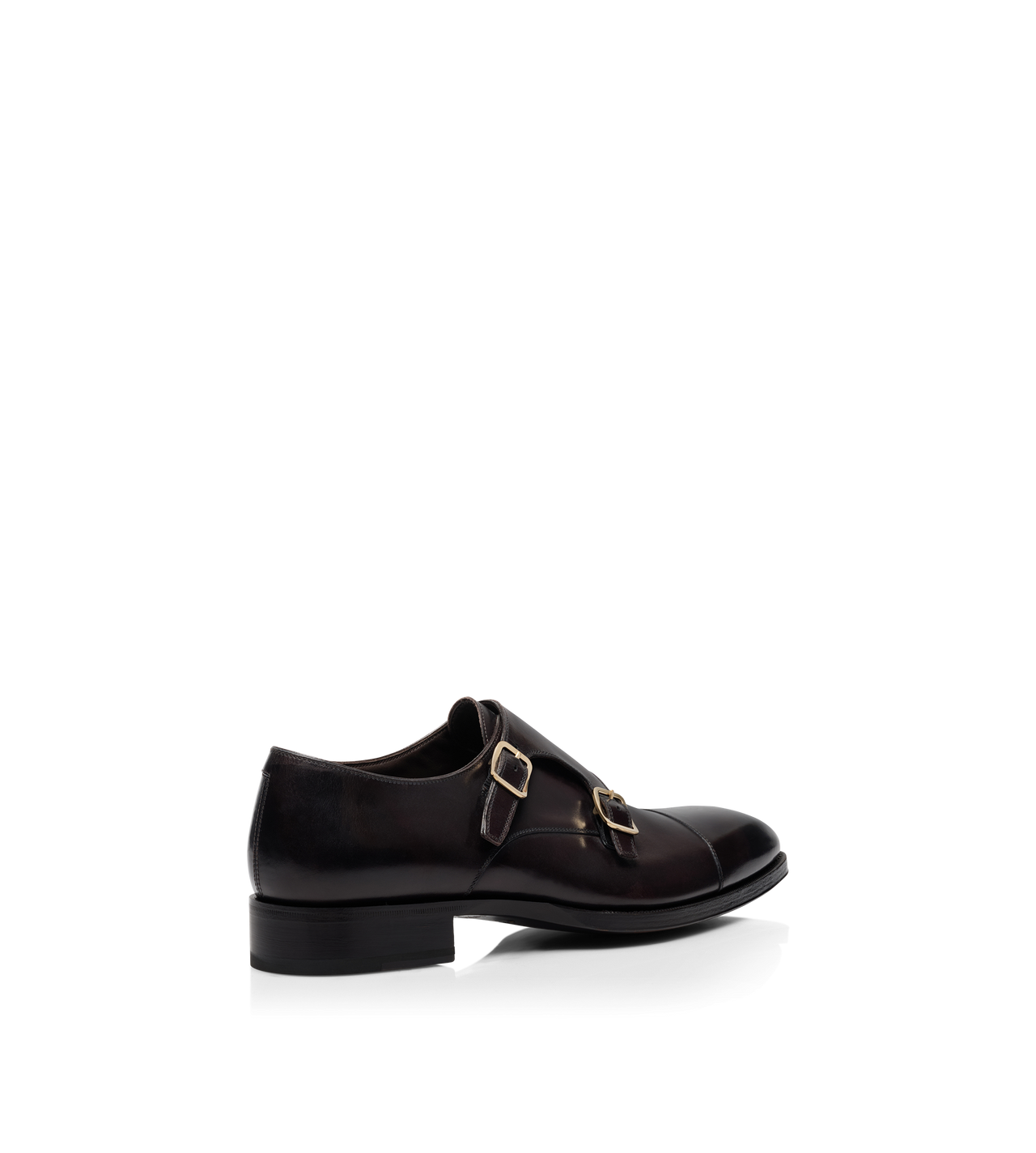 TOM FORD LEATHER EBONY BURNISHED LEATHER ELKAN MONK STRAP