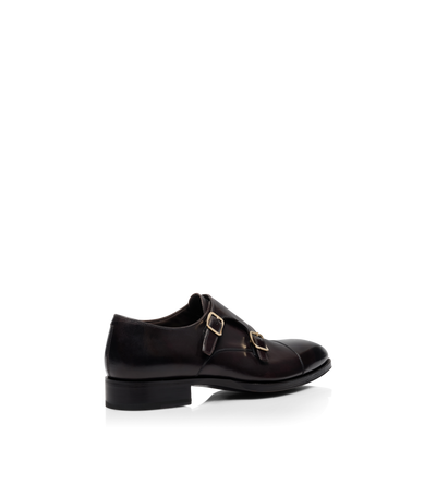 TOM FORD LEATHER EBONY BURNISHED LEATHER ELKAN MONK STRAP