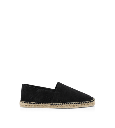 TOM FORD  BLACK AND ECRU PERFORATED SUEDE BARNES ESPADRILLE