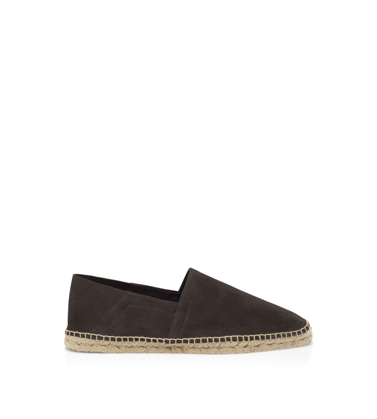 TOM FORD  ANTHRACITE + ECRU' PERFORATED SUEDE BARNES ESPADRILLE