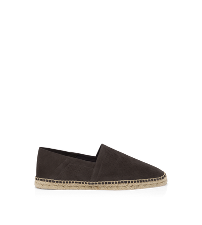 TOM FORD  ANTHRACITE + ECRU' PERFORATED SUEDE BARNES ESPADRILLE