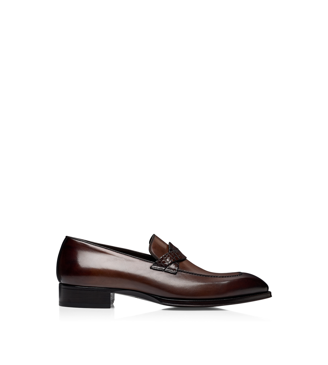 BURNISHED LEATHER AND ALLIGATOR ELKAN TWISTED BAND LOAFER image number 0