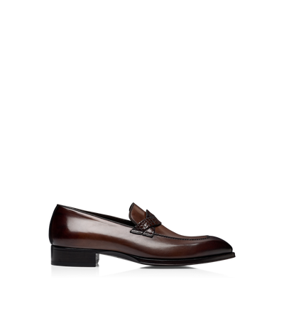 BURNISHED LEATHER AND ALLIGATOR ELKAN TWISTED BAND LOAFER image number 0