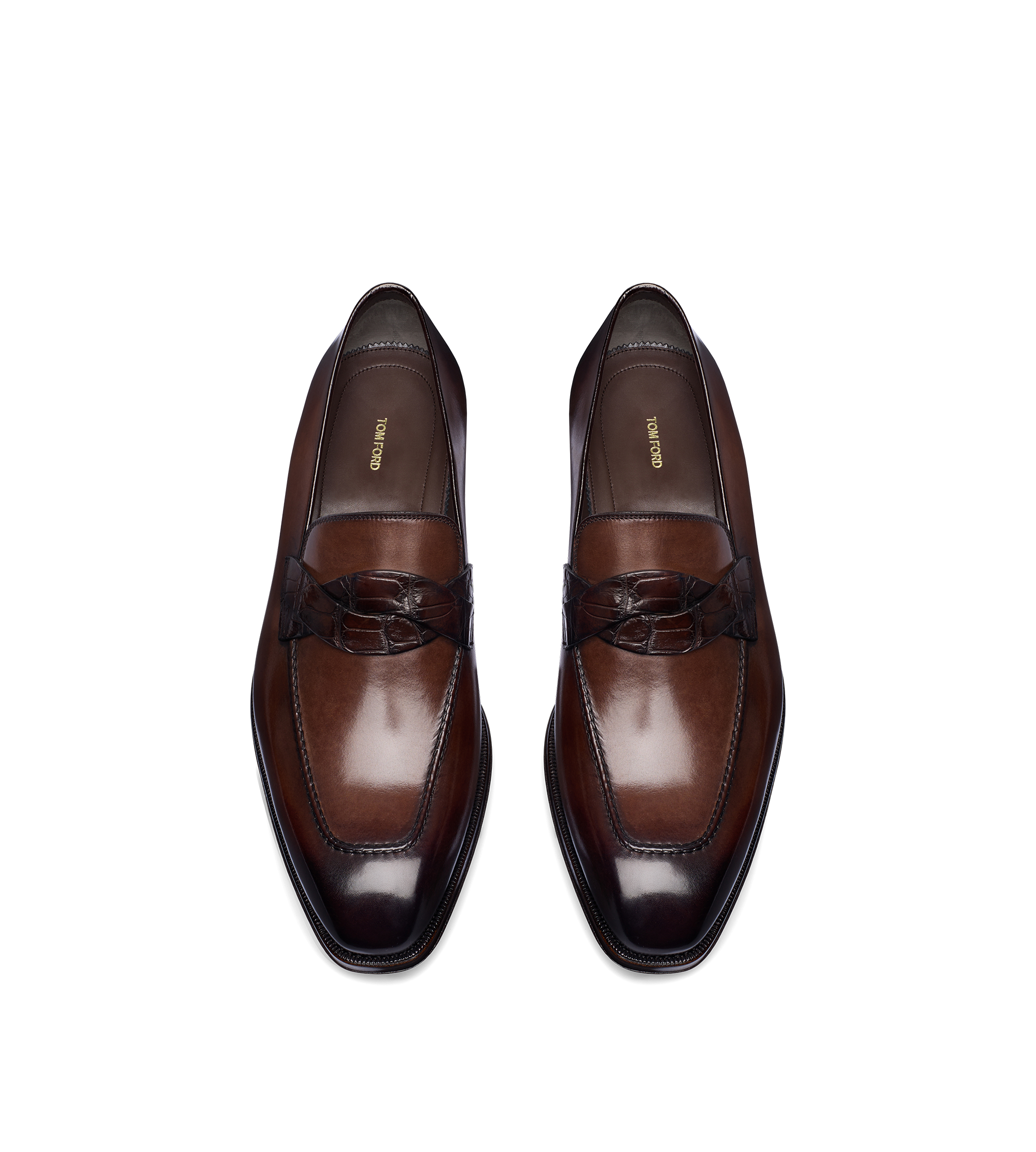 BURNISHED LEATHER AND ALLIGATOR ELKAN TWISTED BAND LOAFER