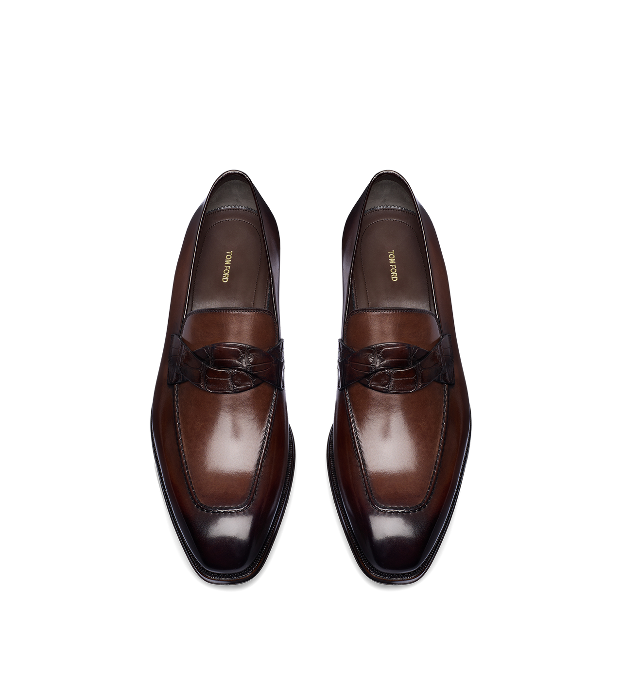 BURNISHED LEATHER AND ALLIGATOR ELKAN TWISTED BAND LOAFER image number 1
