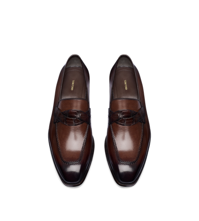BURNISHED LEATHER AND ALLIGATOR ELKAN TWISTED BAND LOAFER image number 1