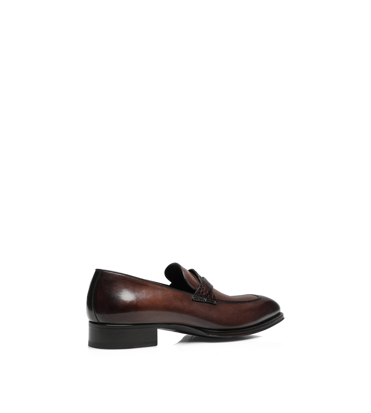 BURNISHED LEATHER AND ALLIGATOR ELKAN TWISTED BAND LOAFER image number 2