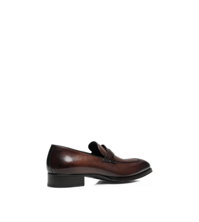 BURNISHED LEATHER AND ALLIGATOR ELKAN TWISTED BAND LOAFER image number 2