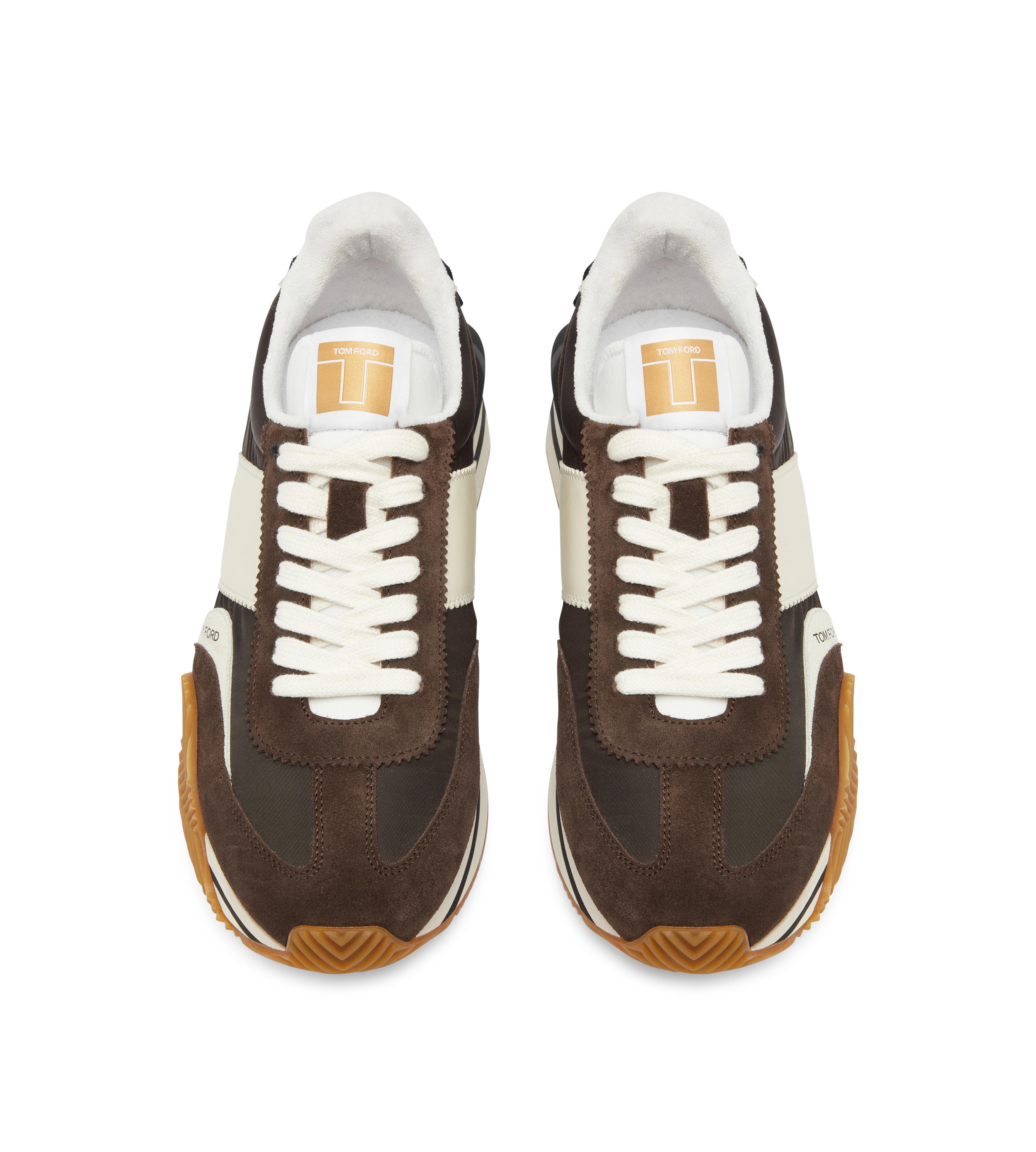 Suede blend color block logo sneakers