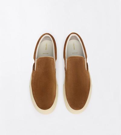 TOM FORD LEATHER WHISKY + CREAM SUEDE JUDE SLIP ON SNEAKER