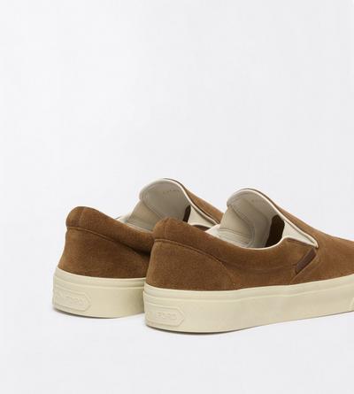 TOM FORD LEATHER WHISKY + CREAM SUEDE JUDE SLIP ON SNEAKER
