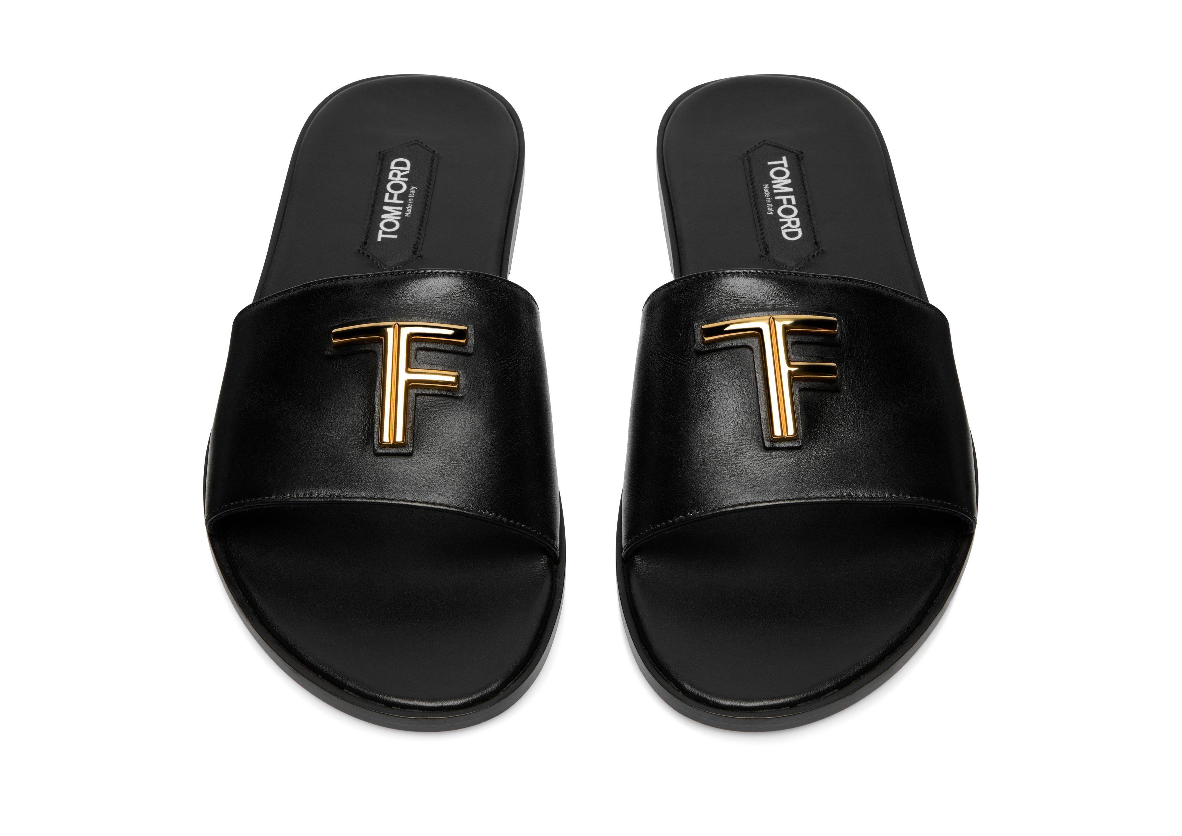 TOM FORD ブライトン レザー スライド サンダル TOM FORD Men's Brighton TF-Logo Leather Slide Sandals