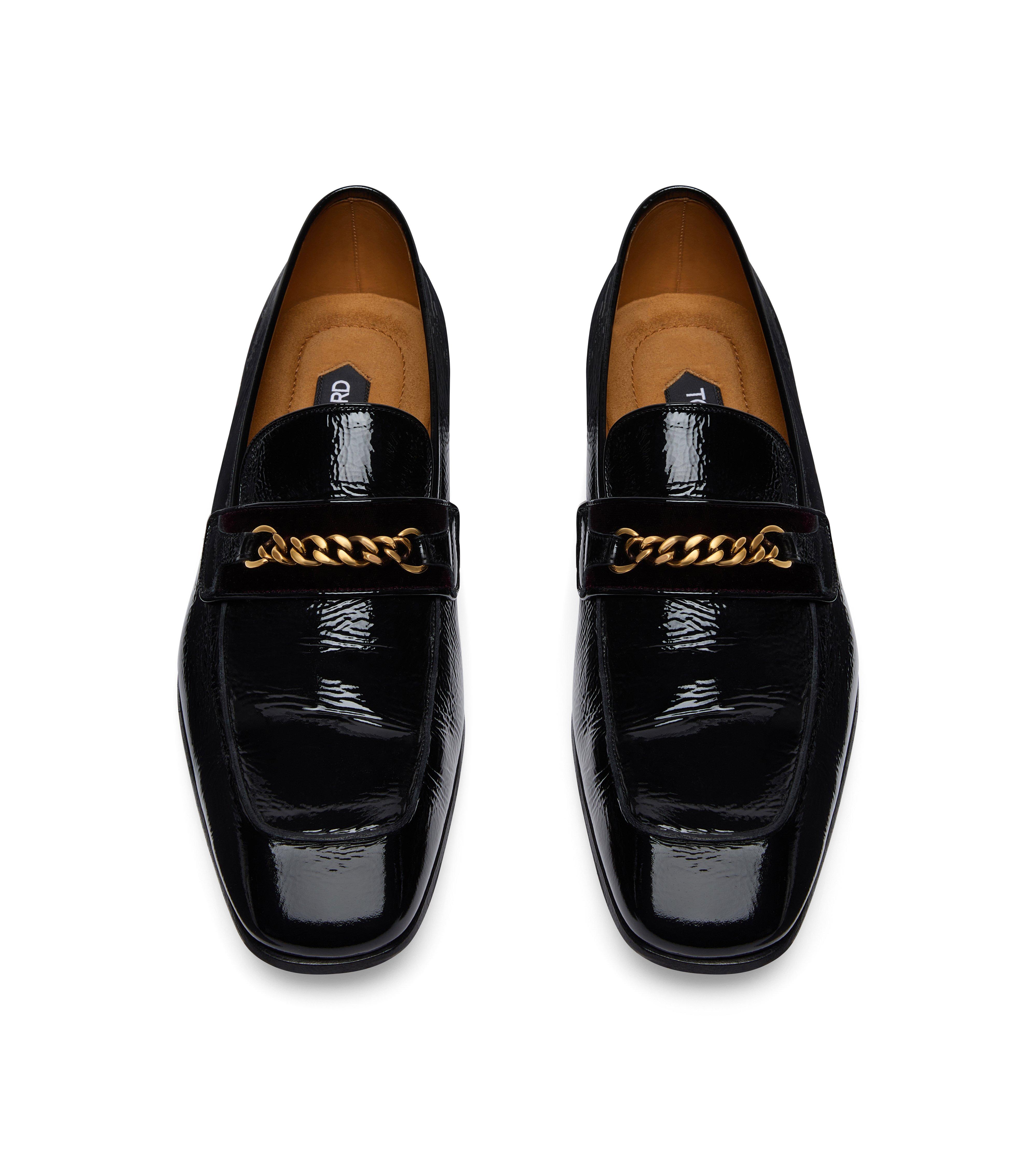 CRACKLED LEATHER BAILEY CHAIN LOAFER