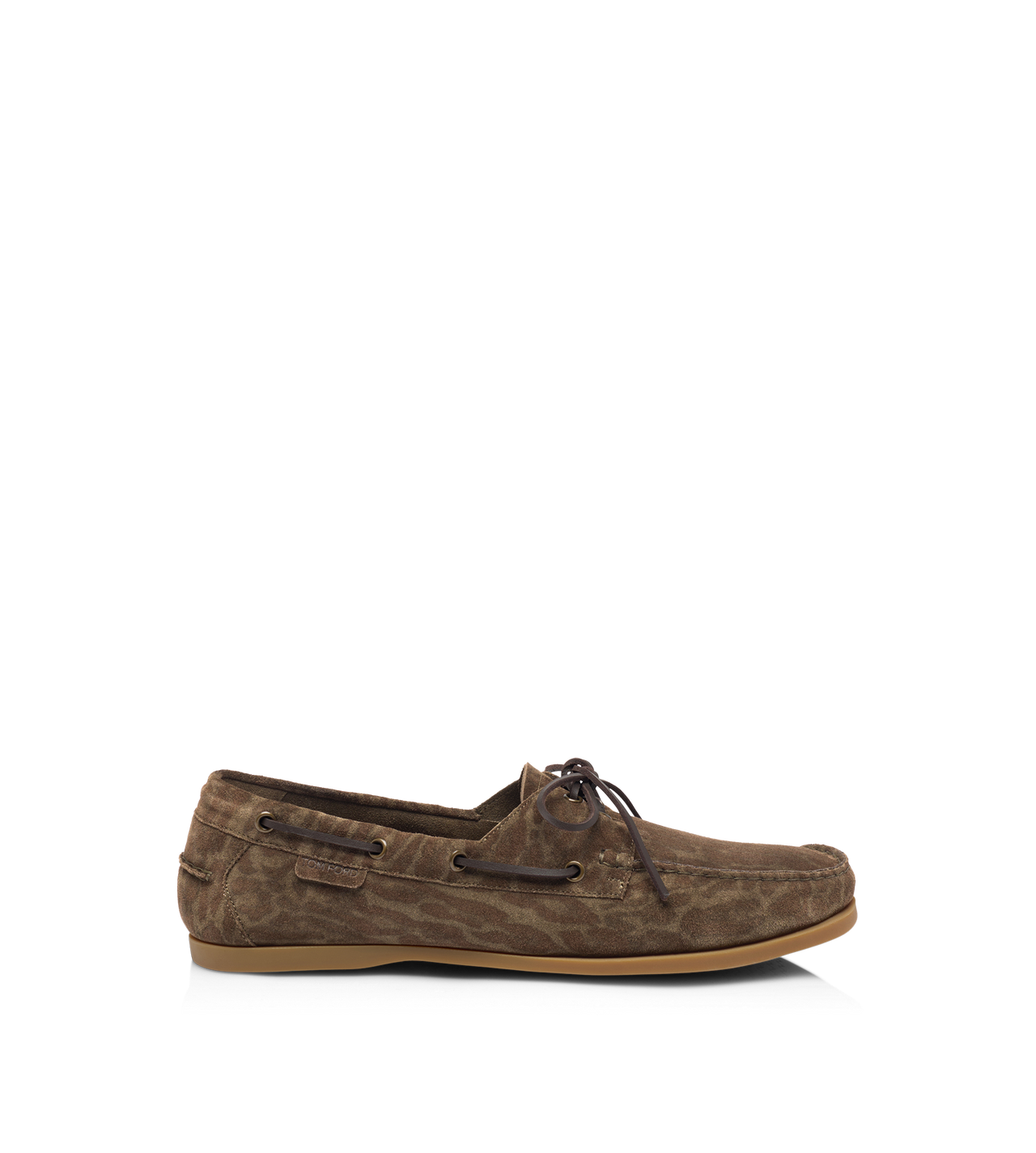 TOM FORD LEATHER BROWN/KHAKI OCELOT PRINT SUEDE ROBIN BOAT SHOE