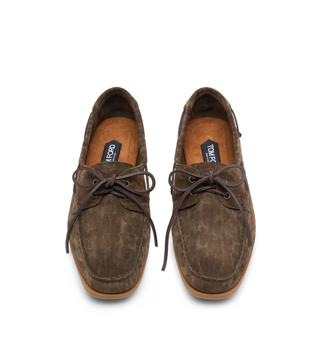 TOM FORD LEATHER BROWN/KHAKI OCELOT PRINT SUEDE ROBIN BOAT SHOE