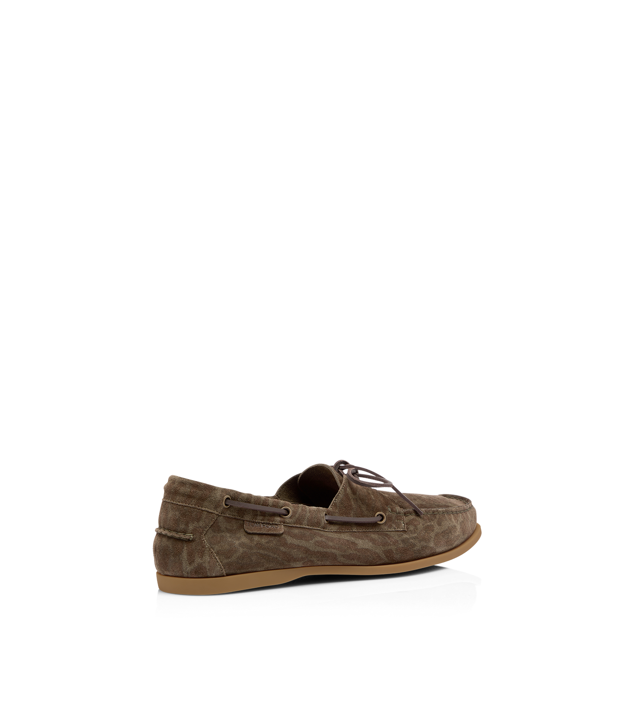 TOM FORD LEATHER BROWN/KHAKI OCELOT PRINT SUEDE ROBIN BOAT SHOE