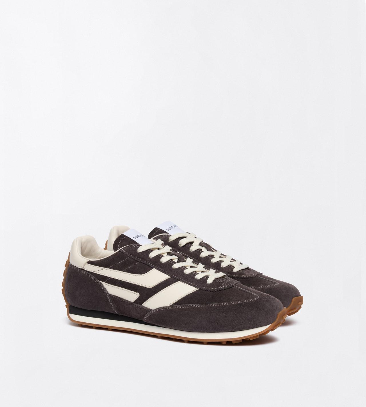 TOM FORD LEATHER ANTHRACITE + AMBER SUEDE MICK SNEAKER&nbsp;