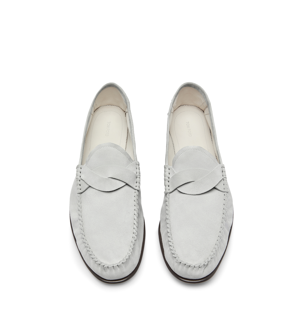 TOM FORD LEATHER OFF WHITE SUEDE TWISTED BAND RIPLEY LOAFER